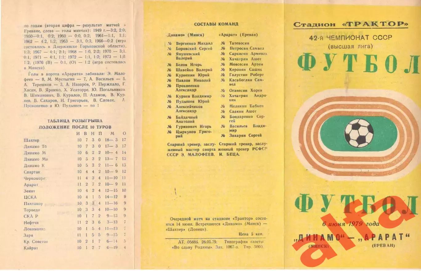 Динамо Минск - Арарат Ереван 06.06.1979