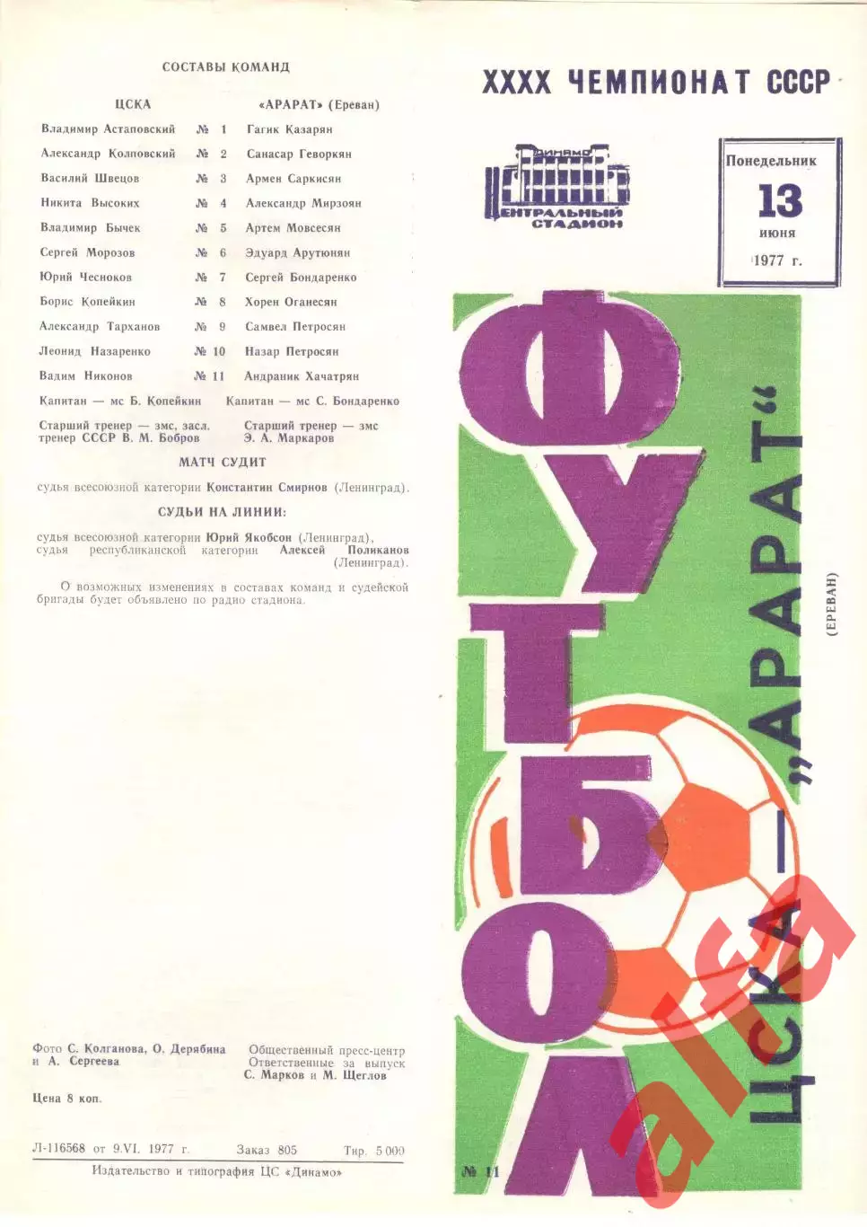 ЦСКА - Арарат Ереван 13.06.1977.