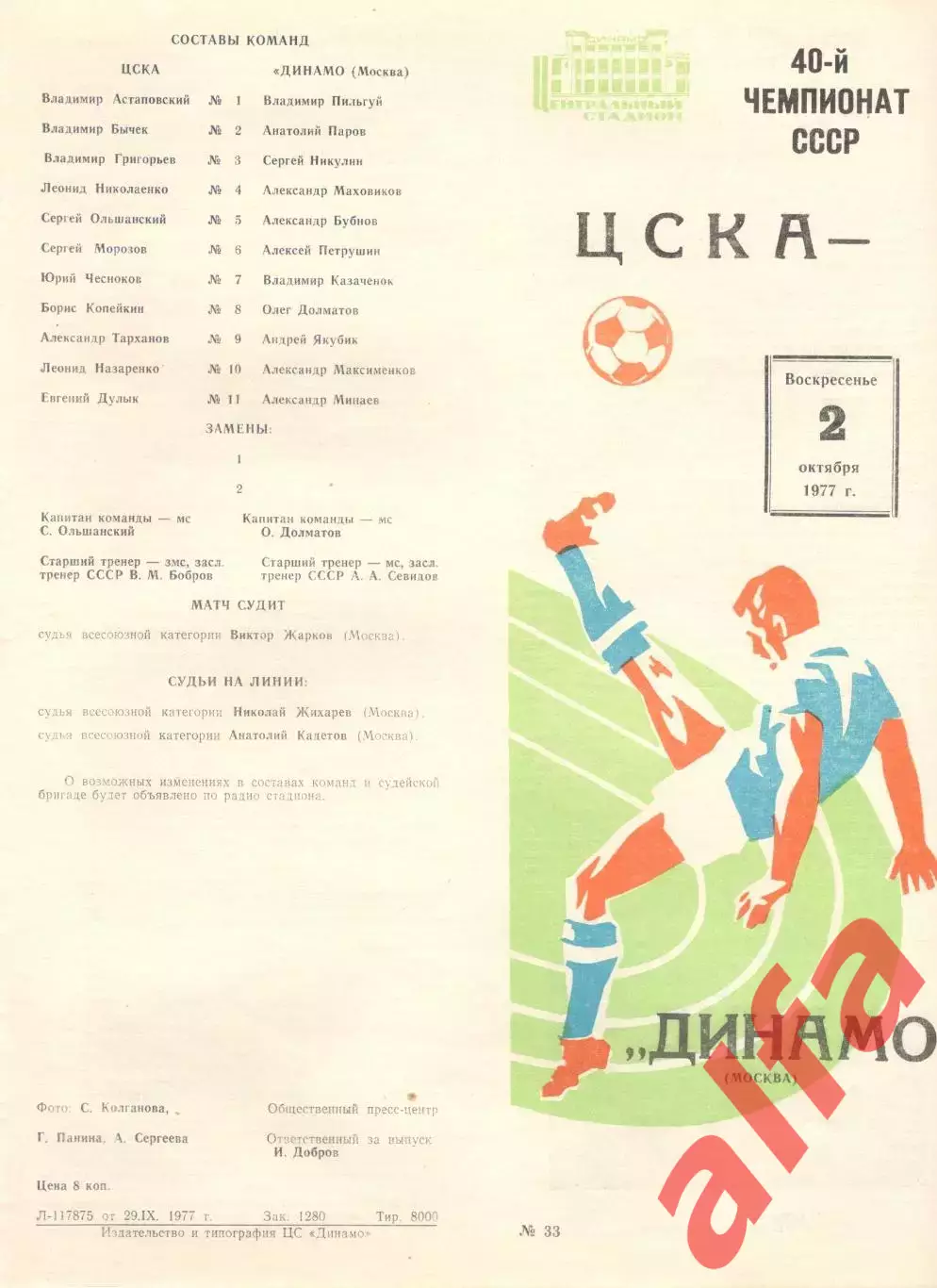 ЦСКА - Динамо Москва 02.10.1977.