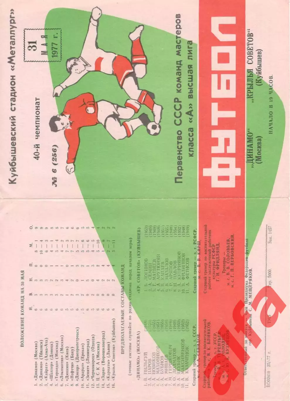 Крылья Советов Куйбышев - Динамо Москва 31.05.1977.