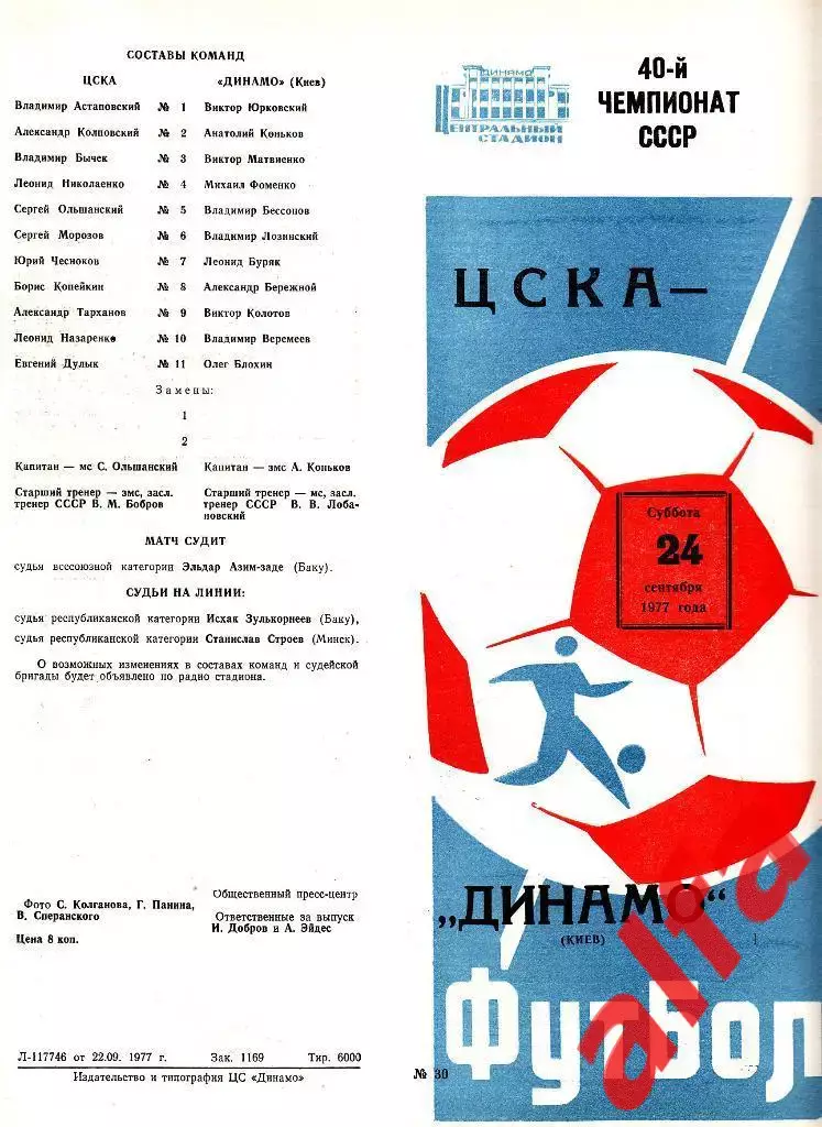 ЦСКА - Динамо Киев 24.09.1977
