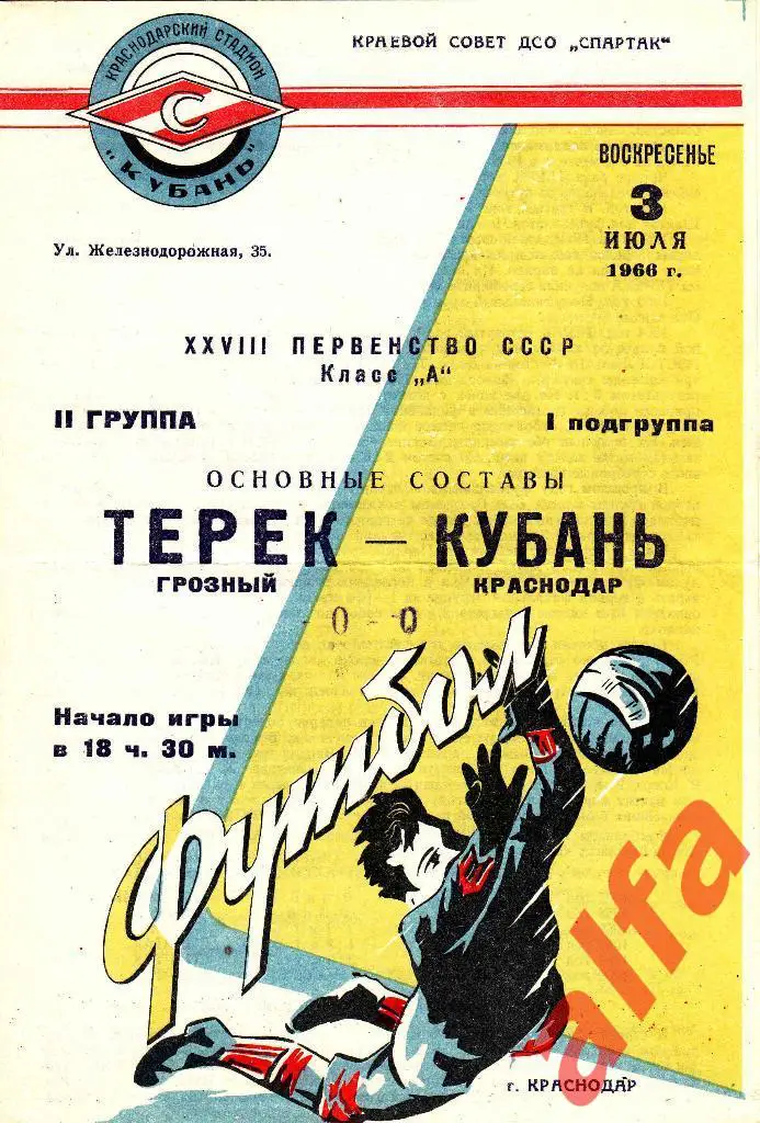 КУбань Краснодар - Терек Грозный 03.07.1966