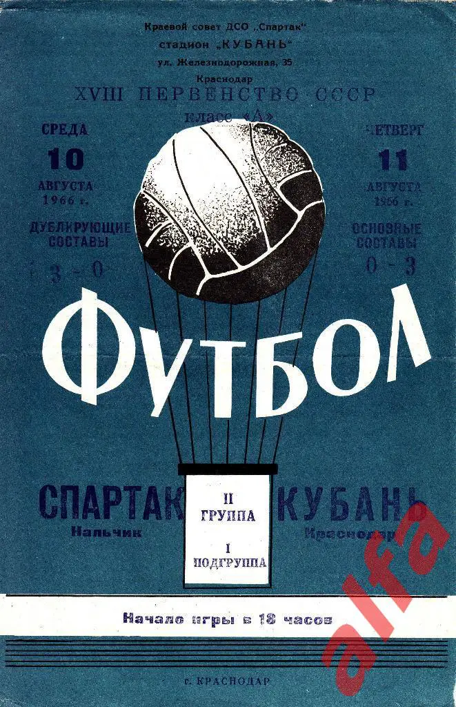 Кубань Краснодар - Спартак Нальчик 11.08.1966