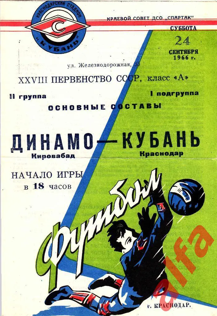 Кубань Краснодар - Динамо Кировабад 24.09.1966