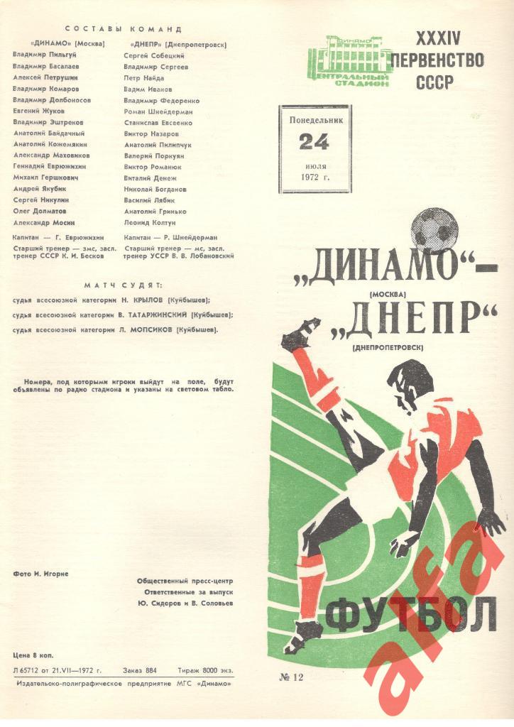 Динамо Москва - Днепр Днепропетровск 24.07.1972