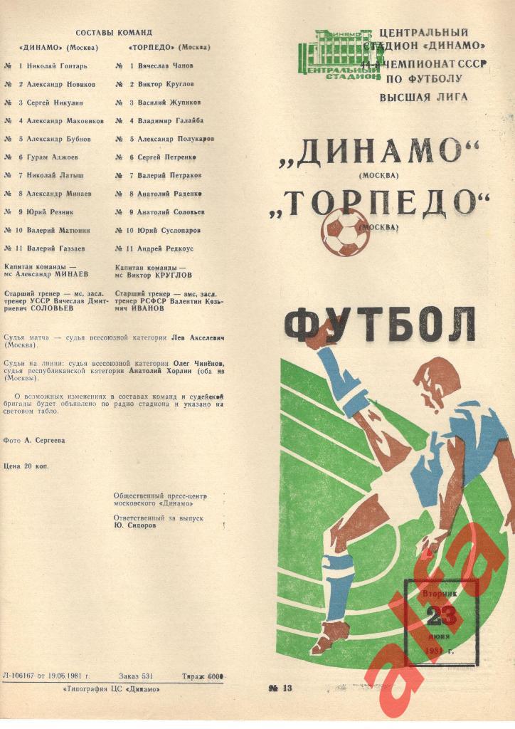 Динамо Москва - Торпедо Москва 23.06.1981