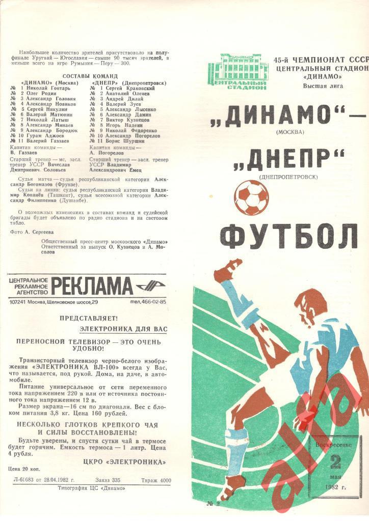 Динамо Москва - Днепр Днепропетровск 02.05.1982