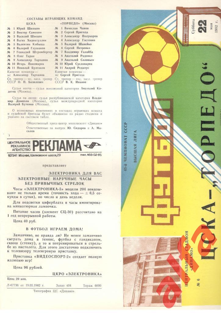 ЦСКА - Торпедо Москва 22.05.1982