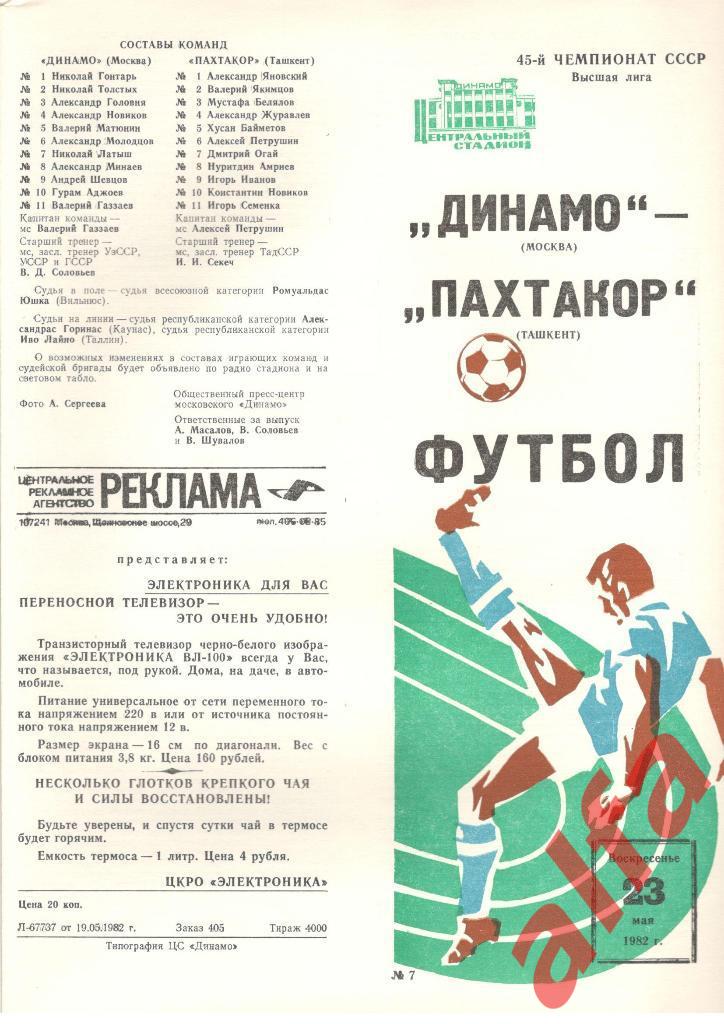 Динамо Москва - Пахтакор Ташкент 23.05.1982