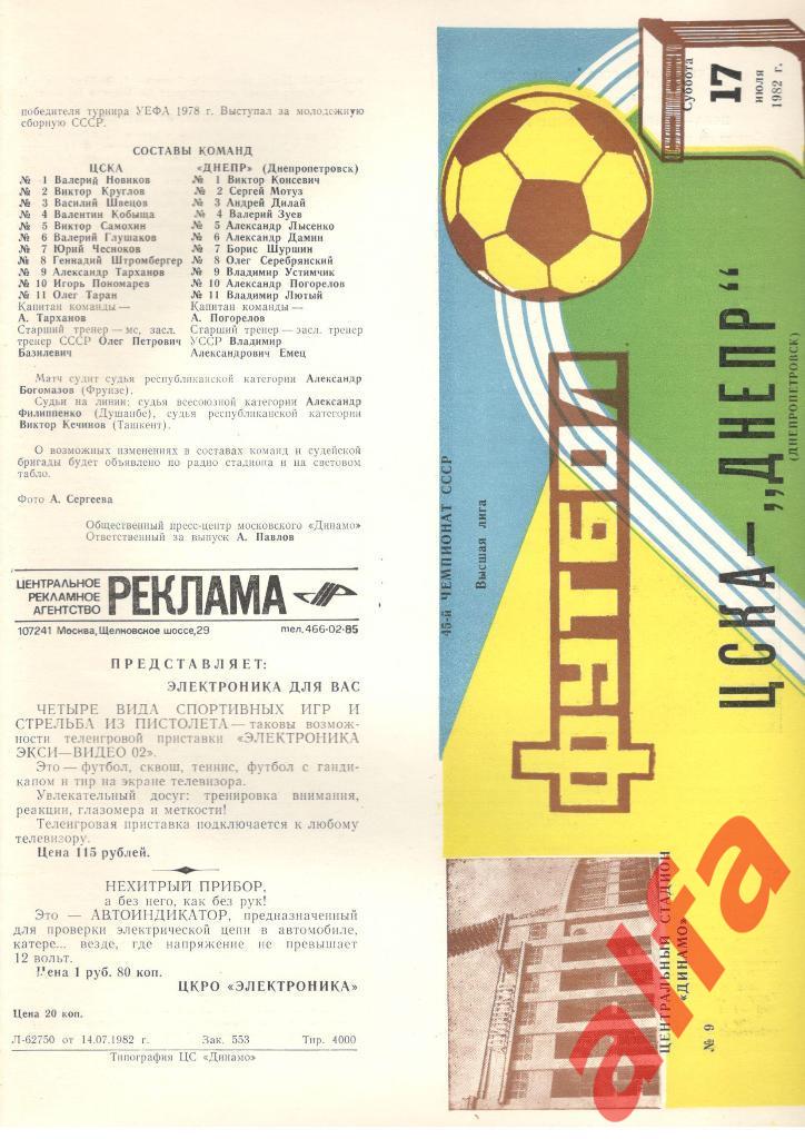 ЦСКА - Днепр Днепропетровск 17.07.1982