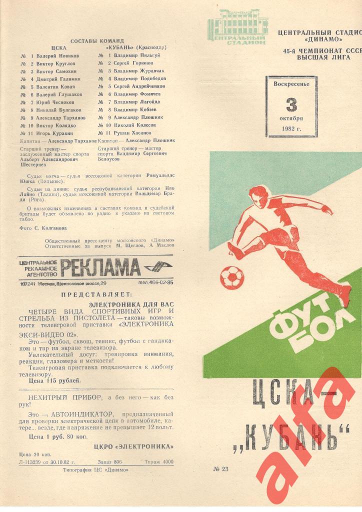 ЦСКА - Кубань Краснодар 03.10.1982