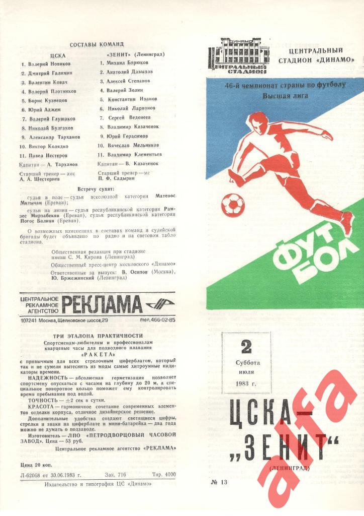 ЦСКА - Зенит Ленинград 02.07.1983