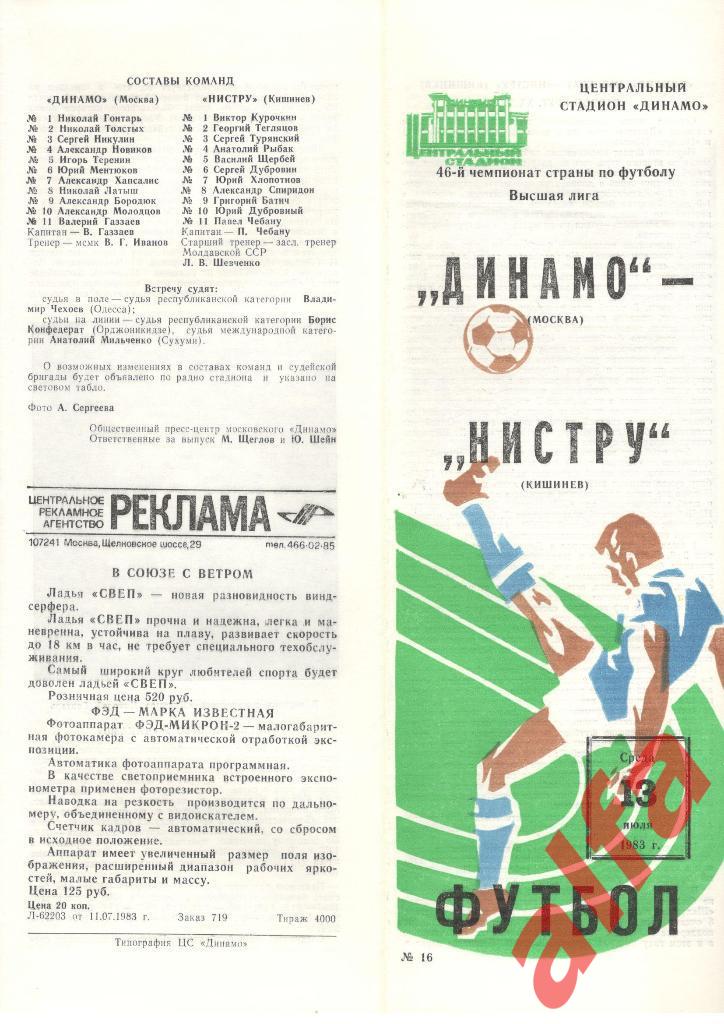 Динамо Москва - Нистру Кишинев 13.07.1983