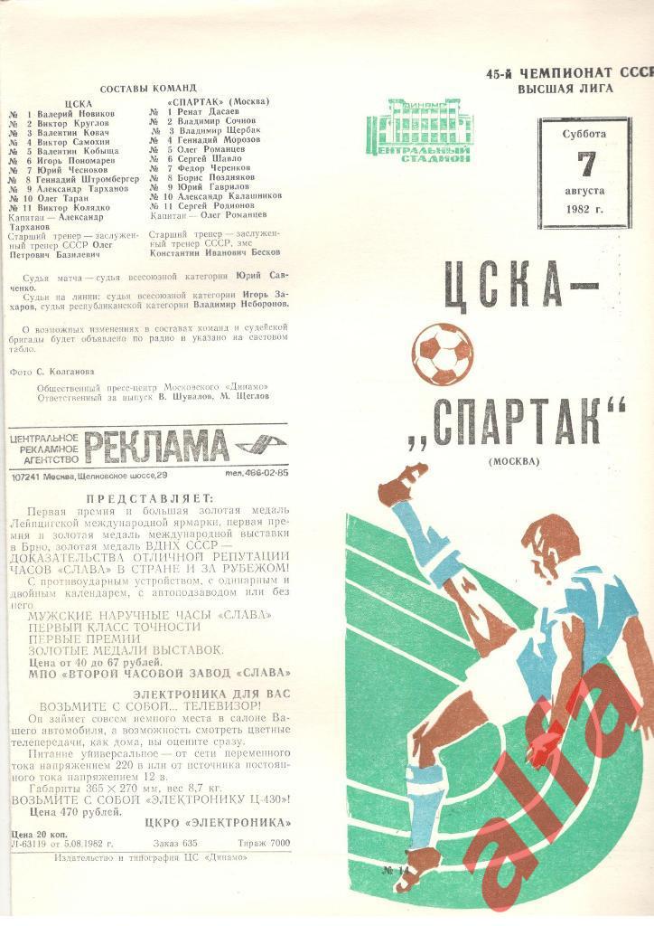 ЦСКА - Спартак Москва 07.08.1982