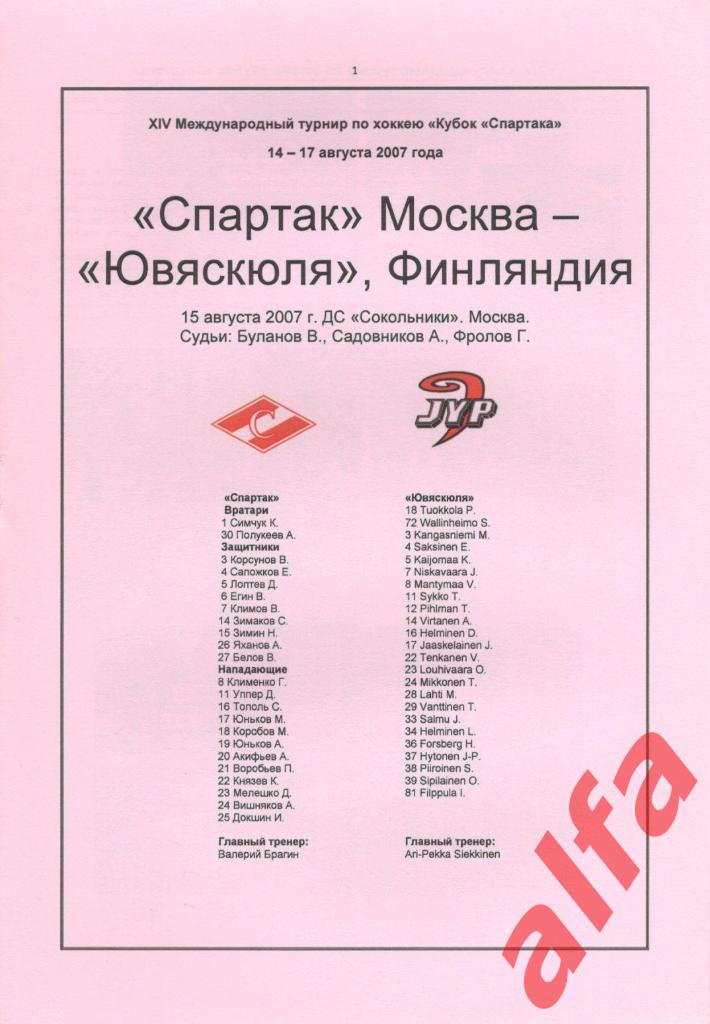 Спартак Москва - Ювяскюля Финляндия 15.08.2007. Кубок Спартака