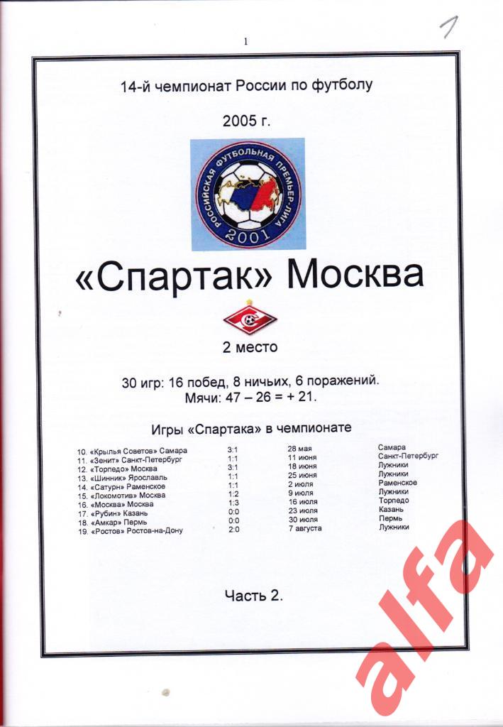 Справочник Московский Спартак в 2005 году. 5 частей. Составитель - Е.Тихонов. 2