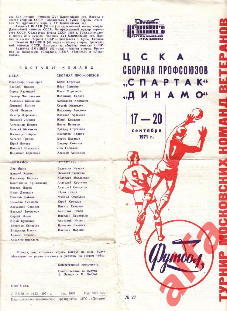 ЦСКА, Спартак, Динамо, профсоюзы, ветераны 17.09.1971