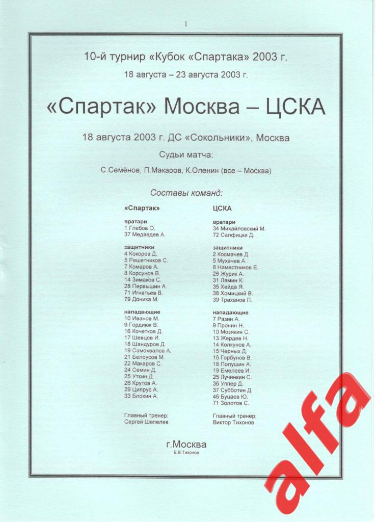 Спартак Москва - ЦСКА 18.08.2003. Кубок Спартака