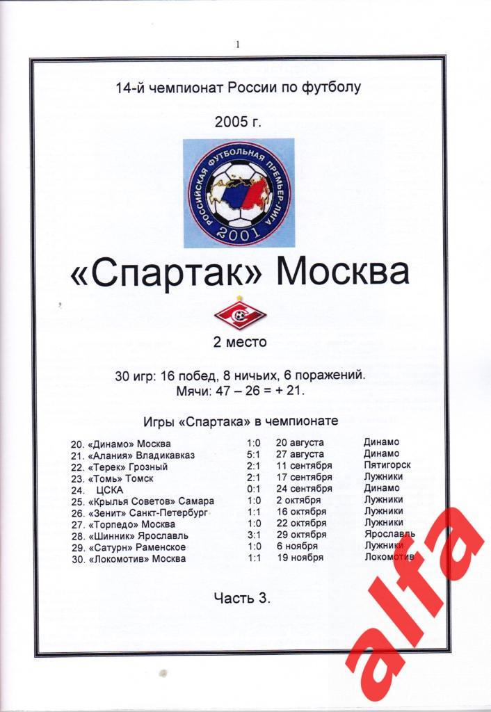 Справочник Московский Спартак в 2005 году. 5 частей. Составитель - Е.Тихонов. 3