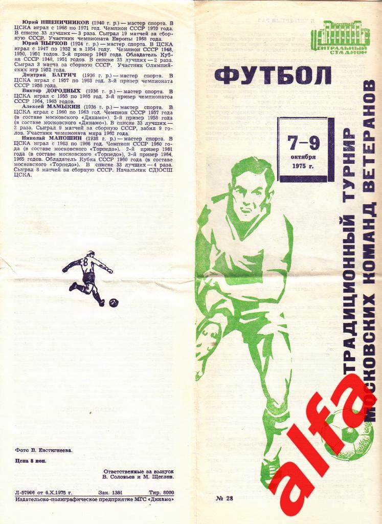 Спартак, Динамо, ЦСКА Москва-07.10.1975. Ветераны
