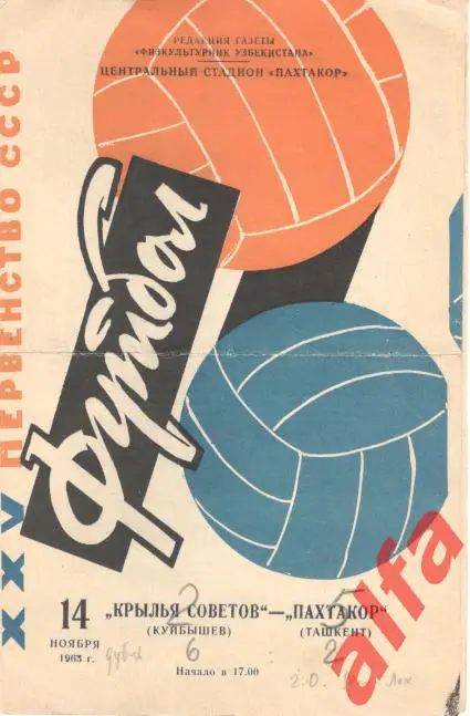 Пахтакор Ташкент - Крылья Советов Куйбышев 14.11.1963