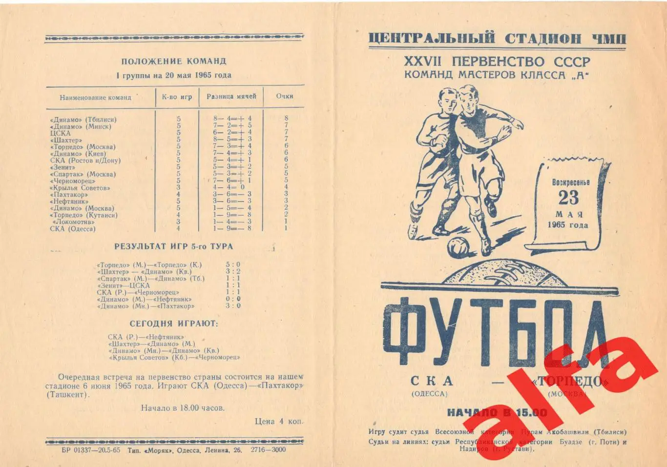 СКА Одесса - Торпедо Москва 23.05.1965