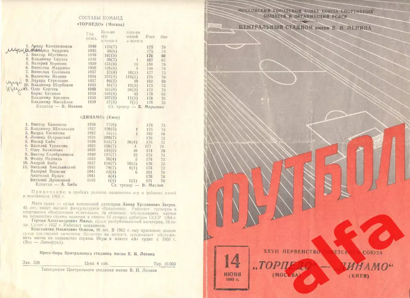 Торпедо Москва - Динамо Киев 14.06.1965