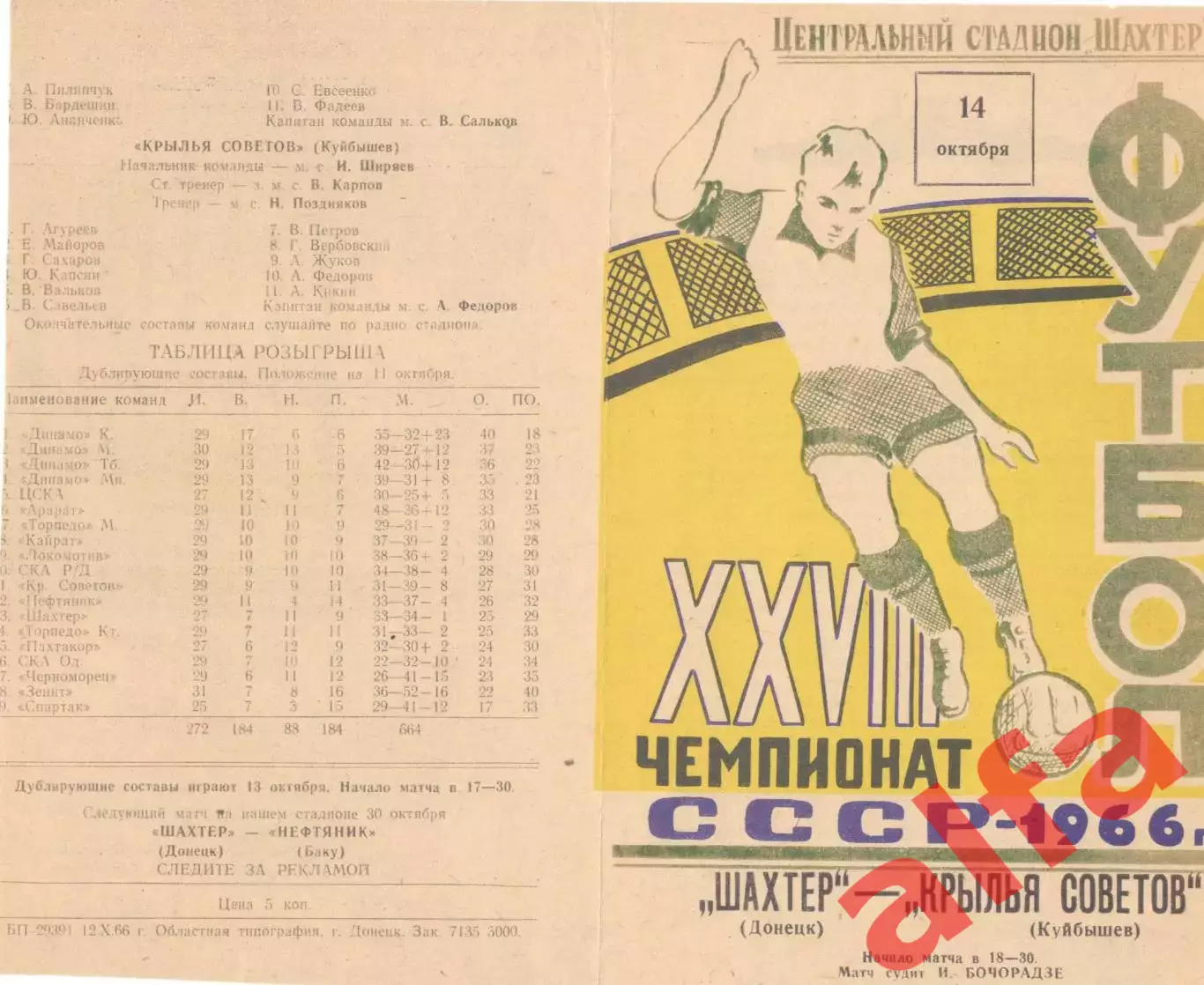 Шахтер Донецк - Крылья Советов Куйбышев 14.10.1966
