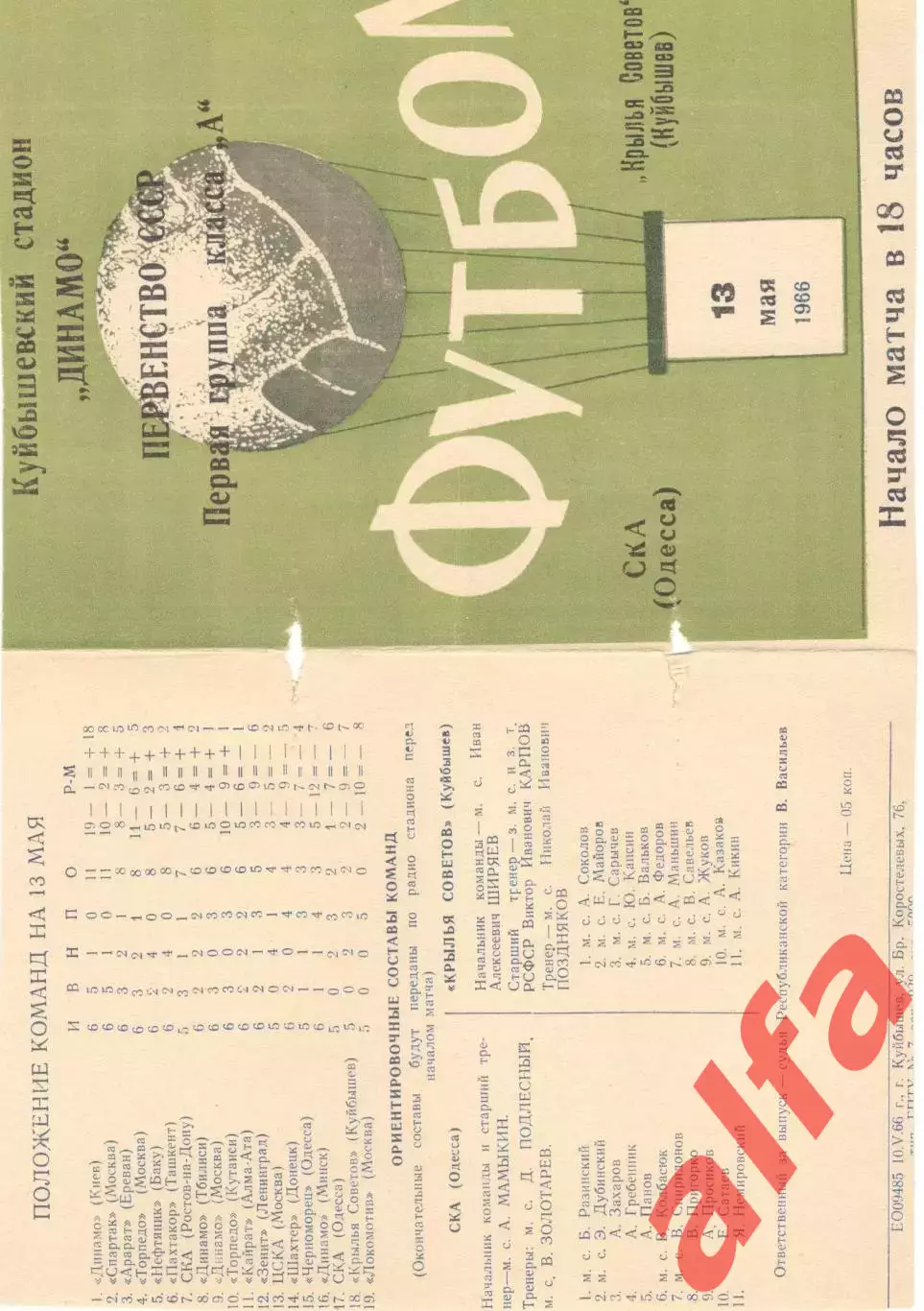Крылья Советов Куйбышев - СКА Одесса 13.05.1966