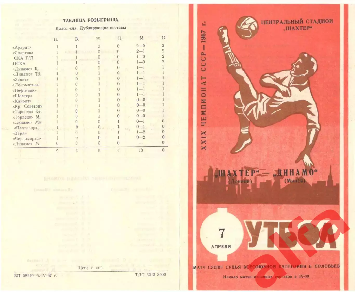 Шахтер Донецк - Динамо Минск 07.04.1967