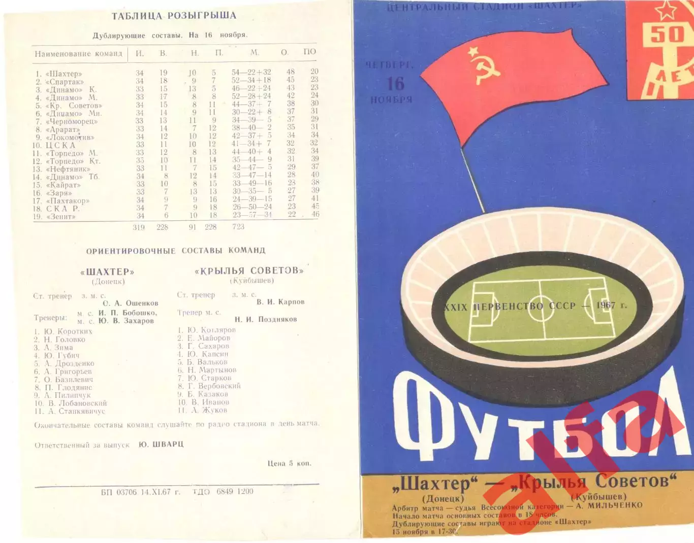 Шахтер Донецк - Крылья Советов Куйбышев 16.11.1967