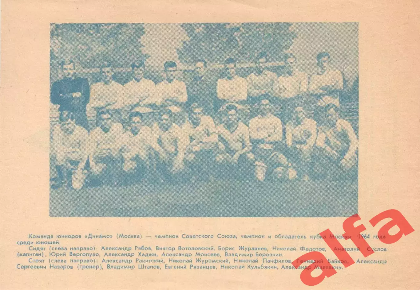 Юниоры московского Динамо в 1964 году.