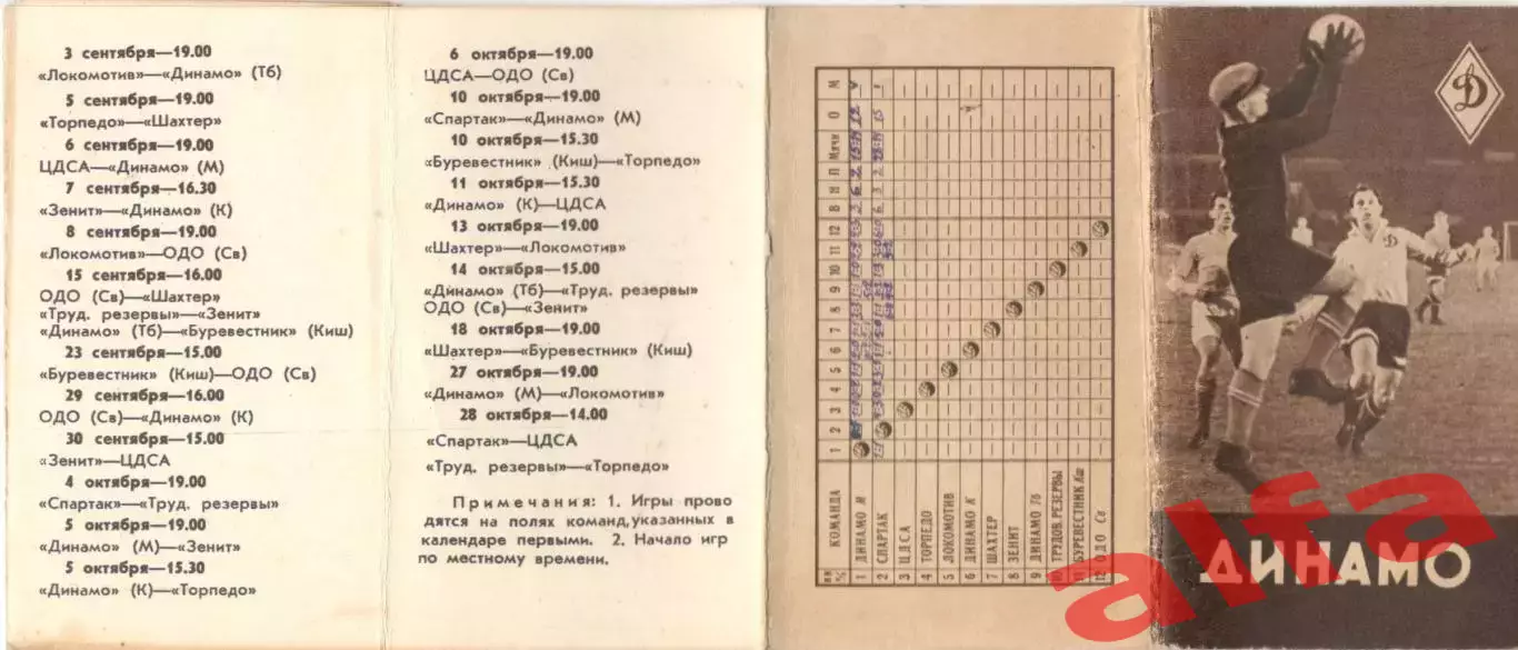Динамо Москва в 1956 году. Мини-календарь раскладушка.
