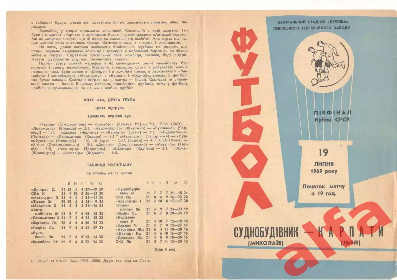 Карпаты Львов - Судостроитель Николаев 19.07.1969. Кубок 1