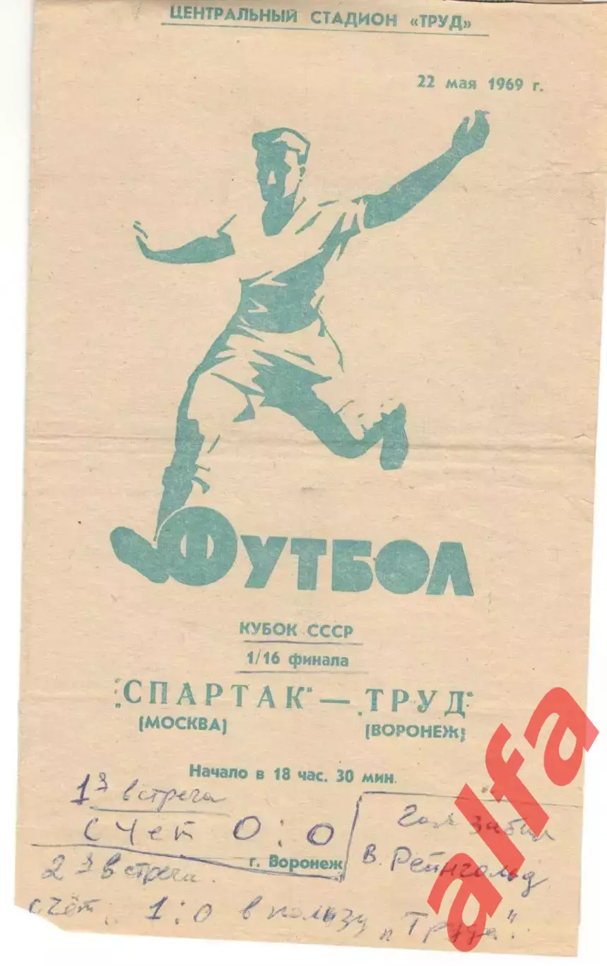 Труд Воронеж - Спартак Москва 22.05.1969. Кубок.