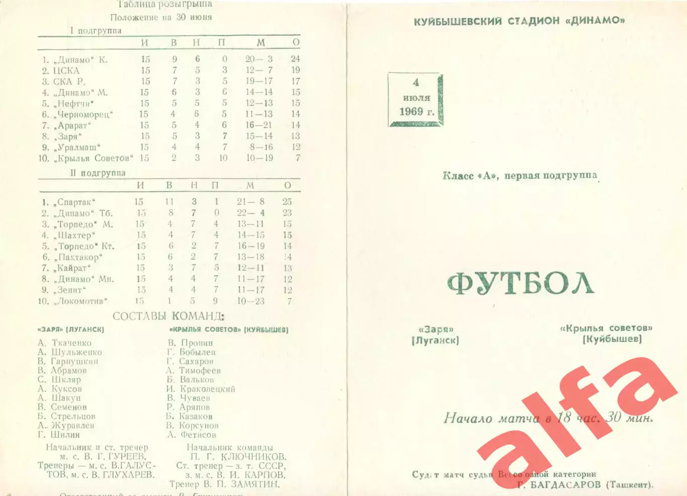 Крылья Советов Куйбышев - Заря Луганск 04.07.1969