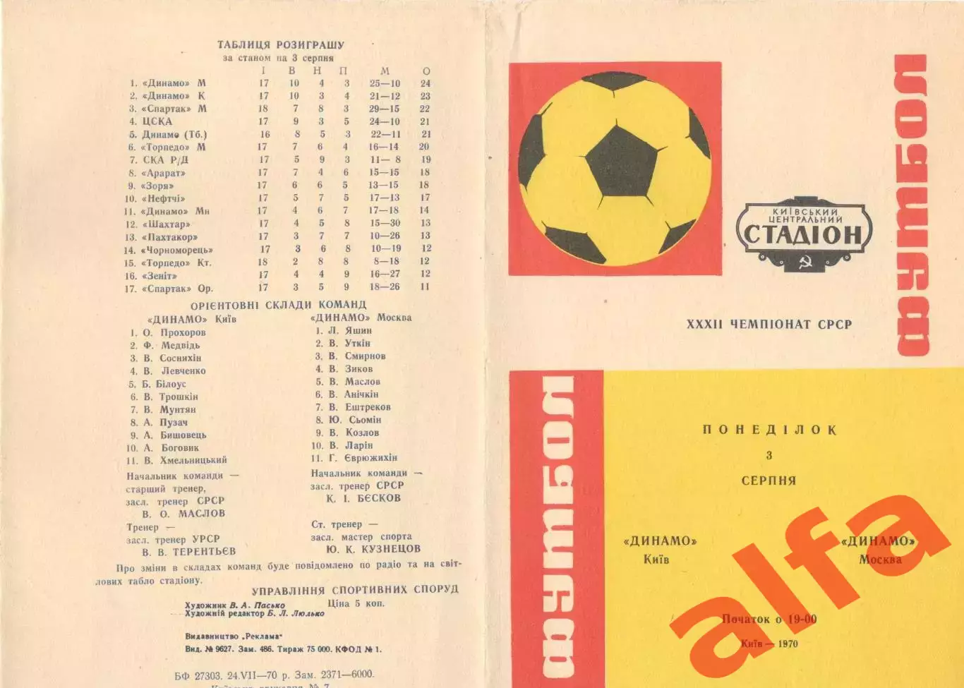 Динамо Киев - Динамо Москва 03.08.1970.