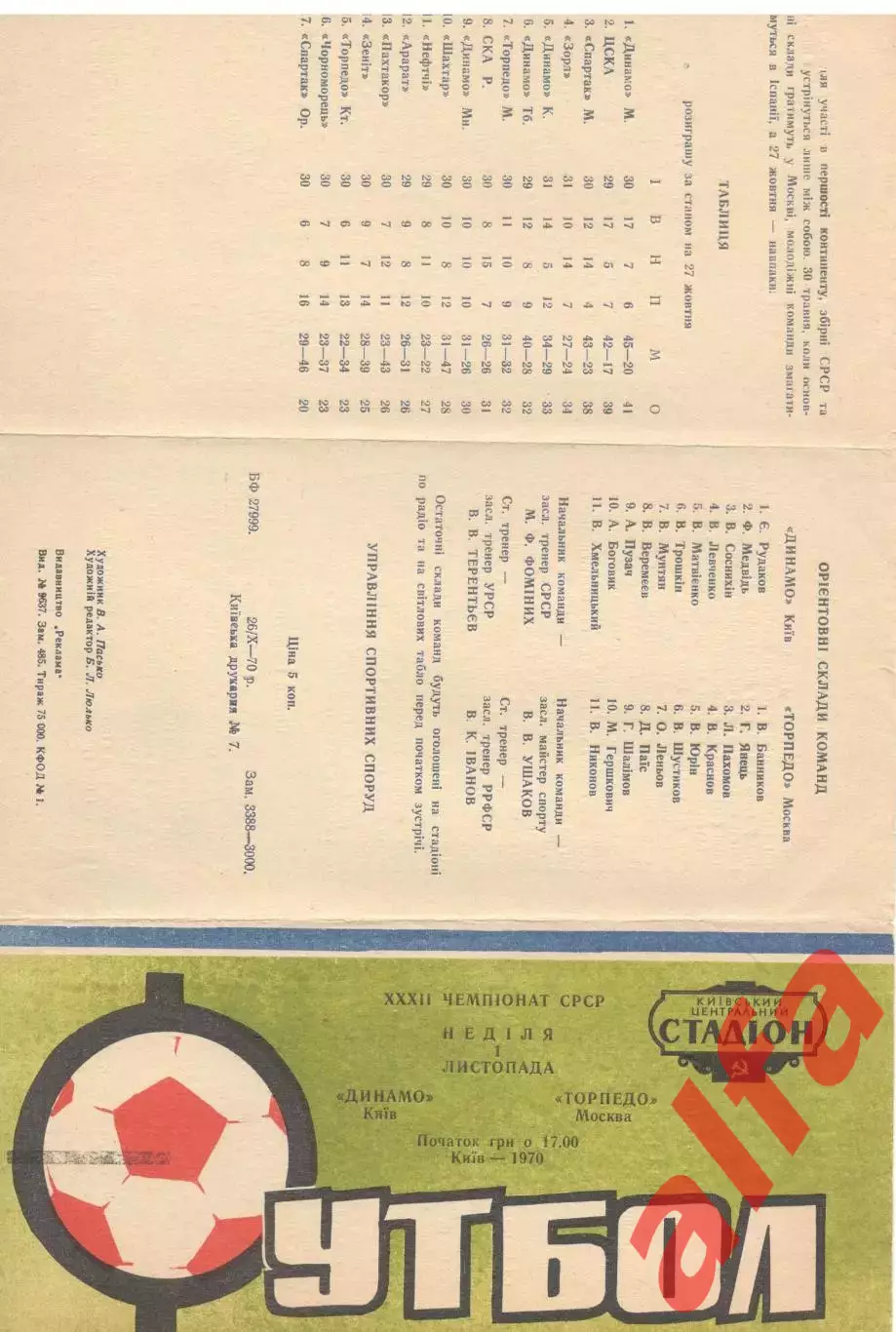 Динамо Киев - Торпедо Москва 01.11.1970.