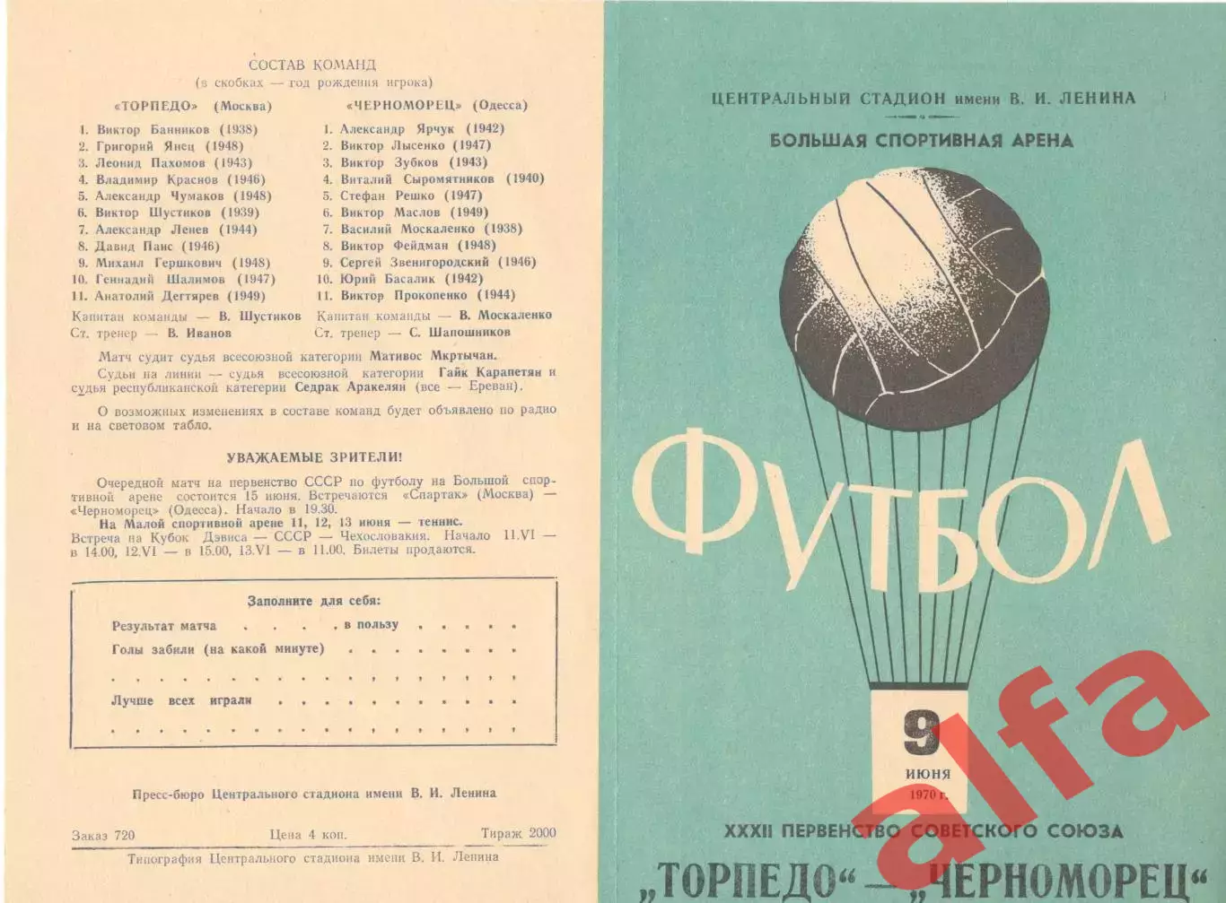 Торпедо Москва - Черноморец Одесса 09.06.1970
