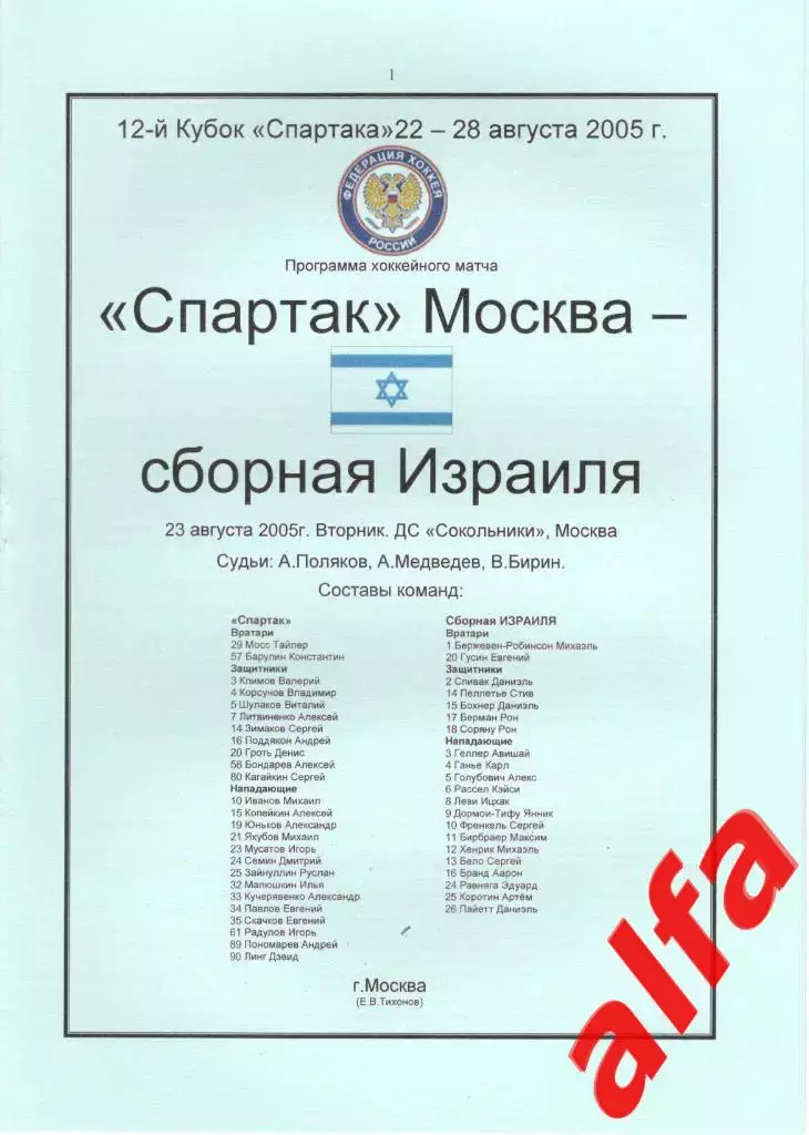 Спартак Москва - Израиль 23.08.2005. Кубок Спартака