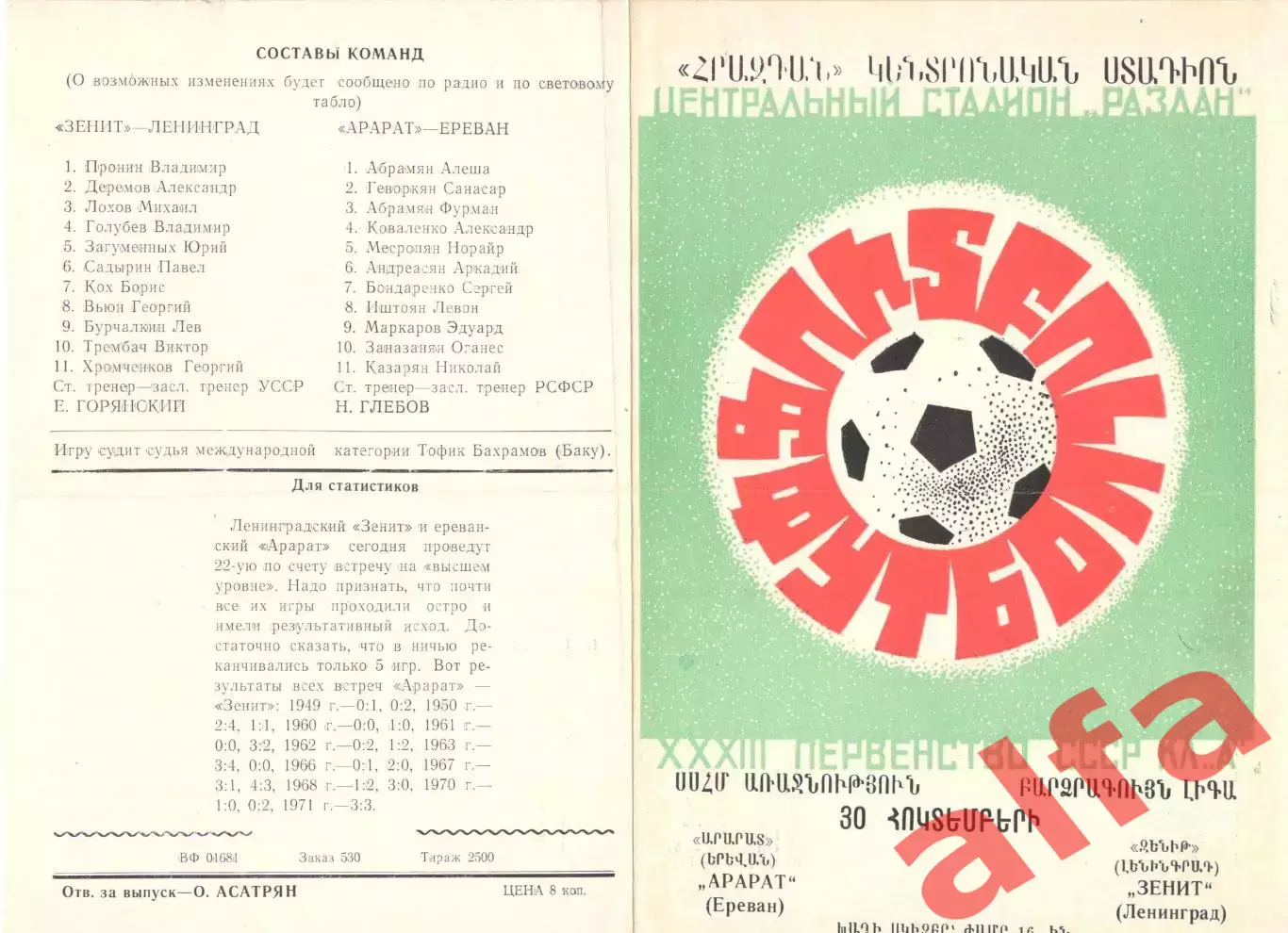 Арарат Ереван - Зенит Лениград 1971.
