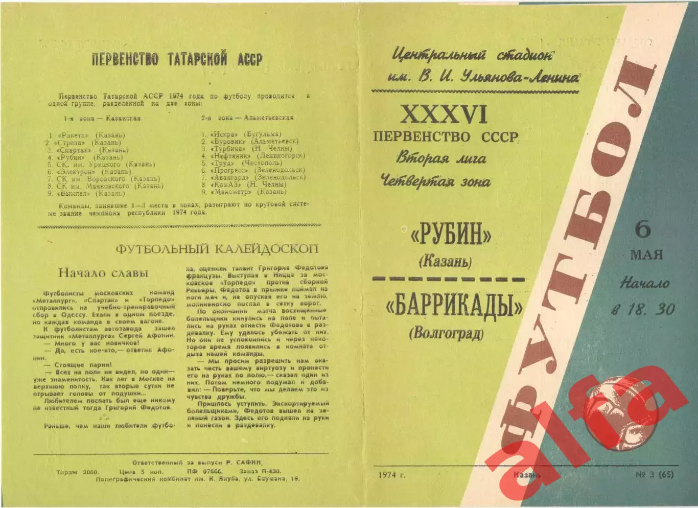 Рубин Казань - Баррикады Волгоград 06.05.1974