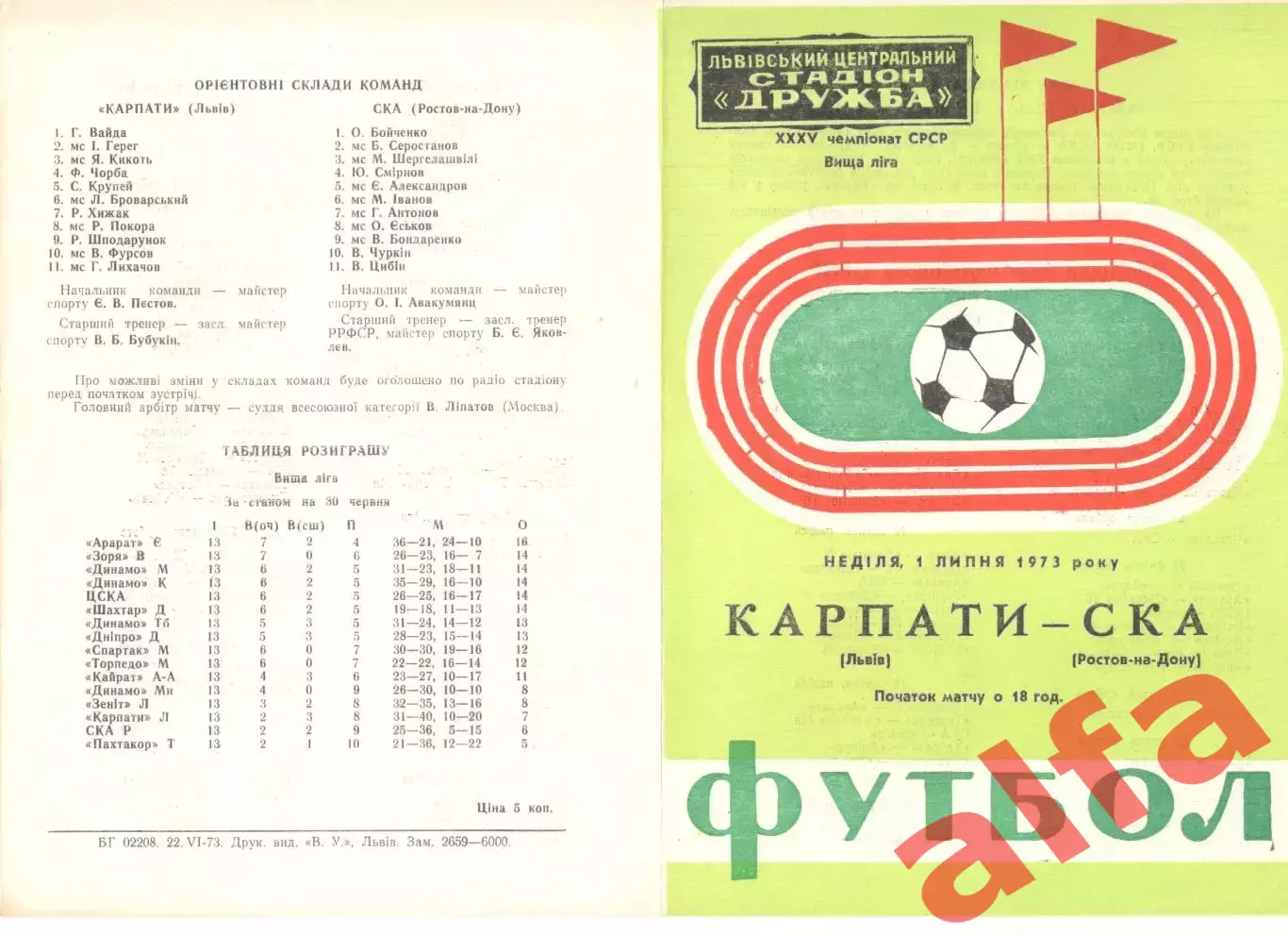 Карпаты Львов - СКА Ростов-на-Дону 01.07.1973.