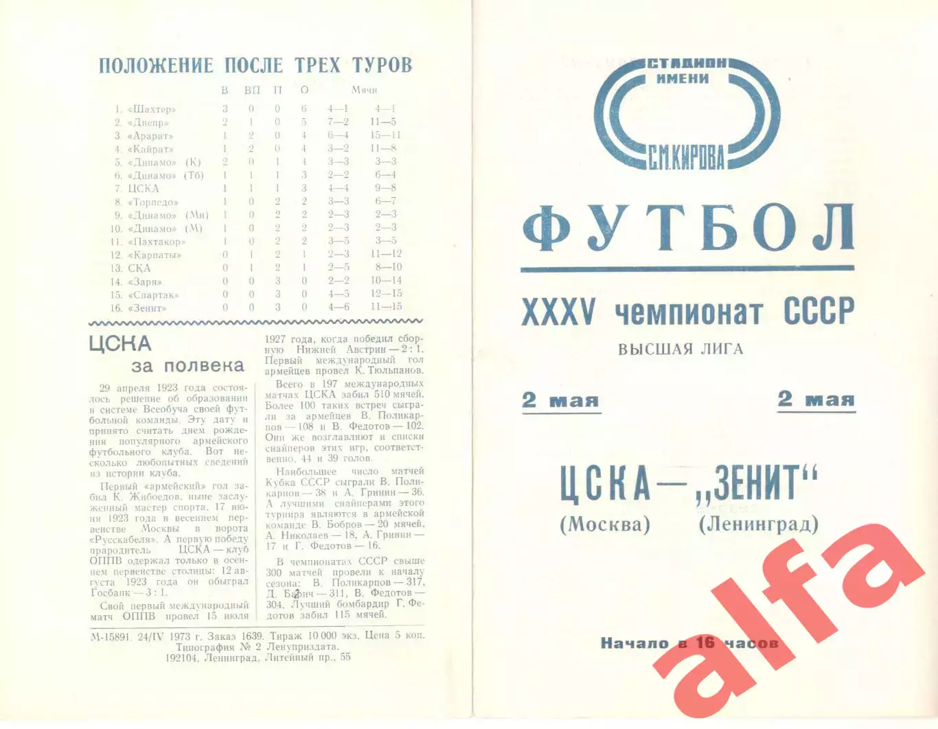 Зенит Ленинград - ЦСКА 02.05.1973.