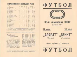 Зенит Ленинград - Арарат Ереван 12.05.1973.