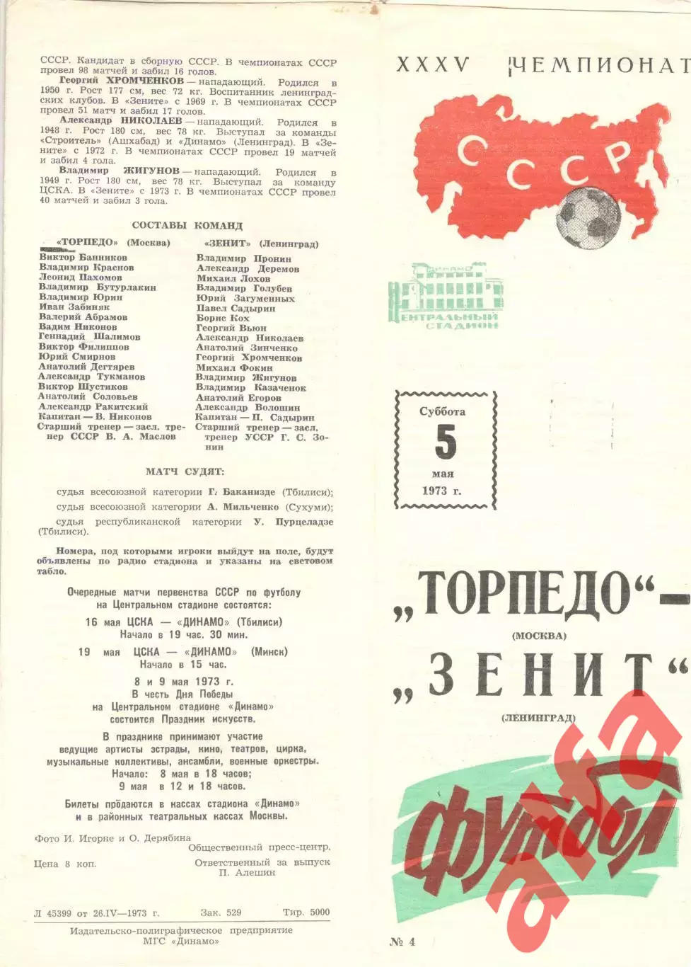Торпедо Москва - Зенит Ленинград 05.05.1973