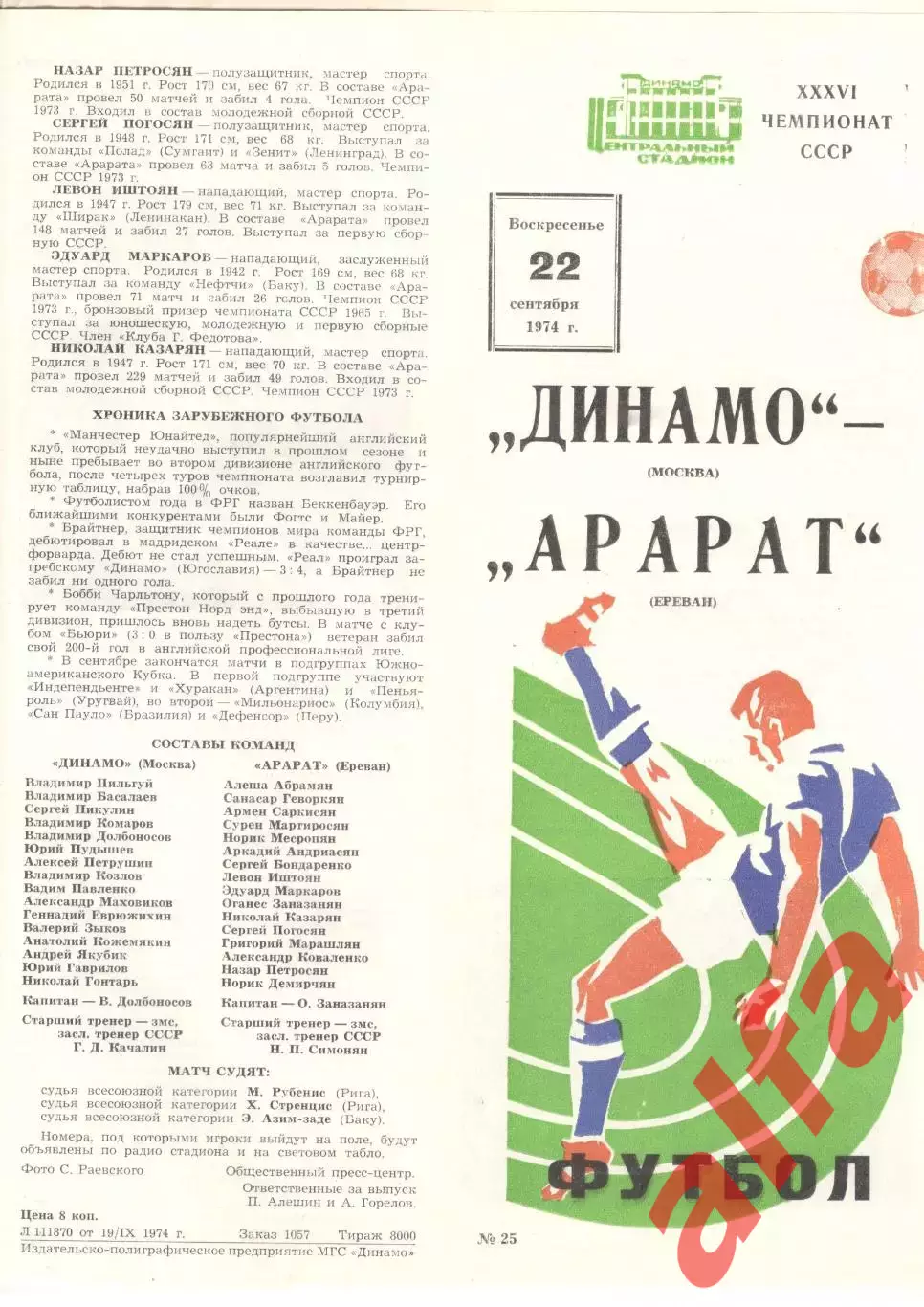 Динамо Москва - Арарат Ереван 22.09.1974