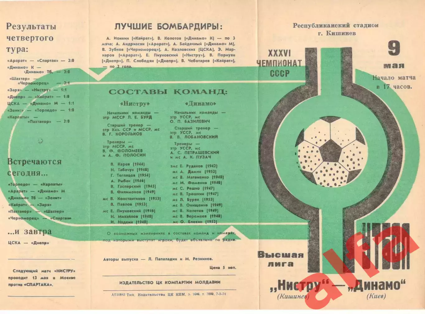 Нистру Кишинев - Динамо Киев 09.05.1974.