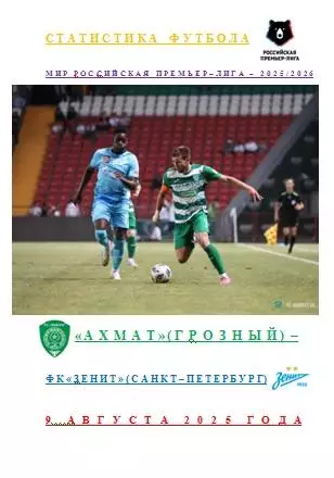 ФК Ахмат Грозный ФК Зенит Санкт-Петербург 9 августа 2025 года Статистика Футбола