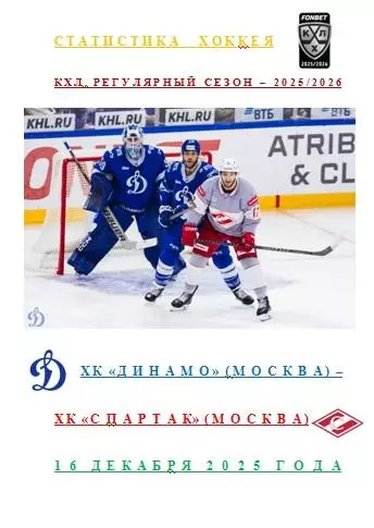 ХК Динамо Москва ХК Спартак Москва 16 декабря 2025 г Статистика Хоккея АВТОРСКАЯ